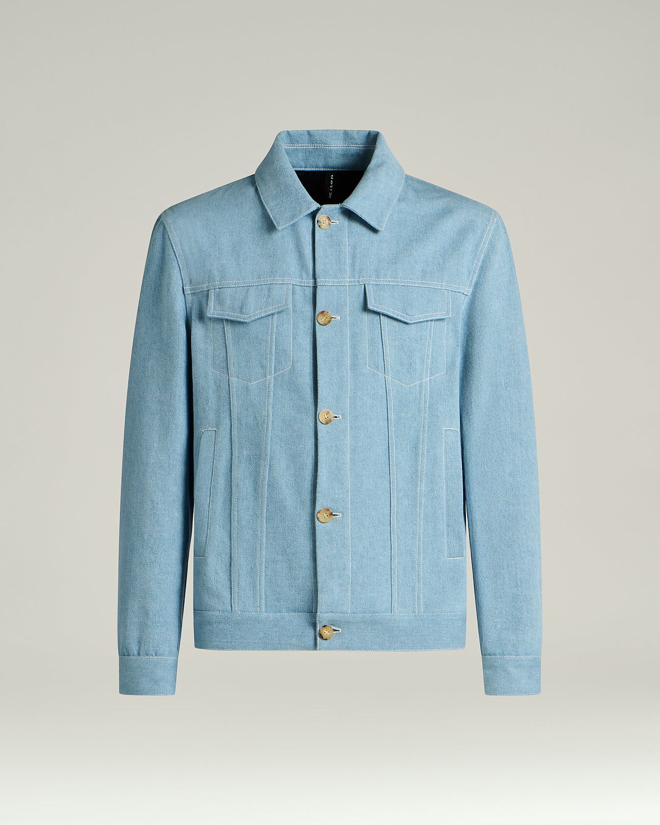 COTTON AZURE JACKET WITH LAMBSKIN DETAIL