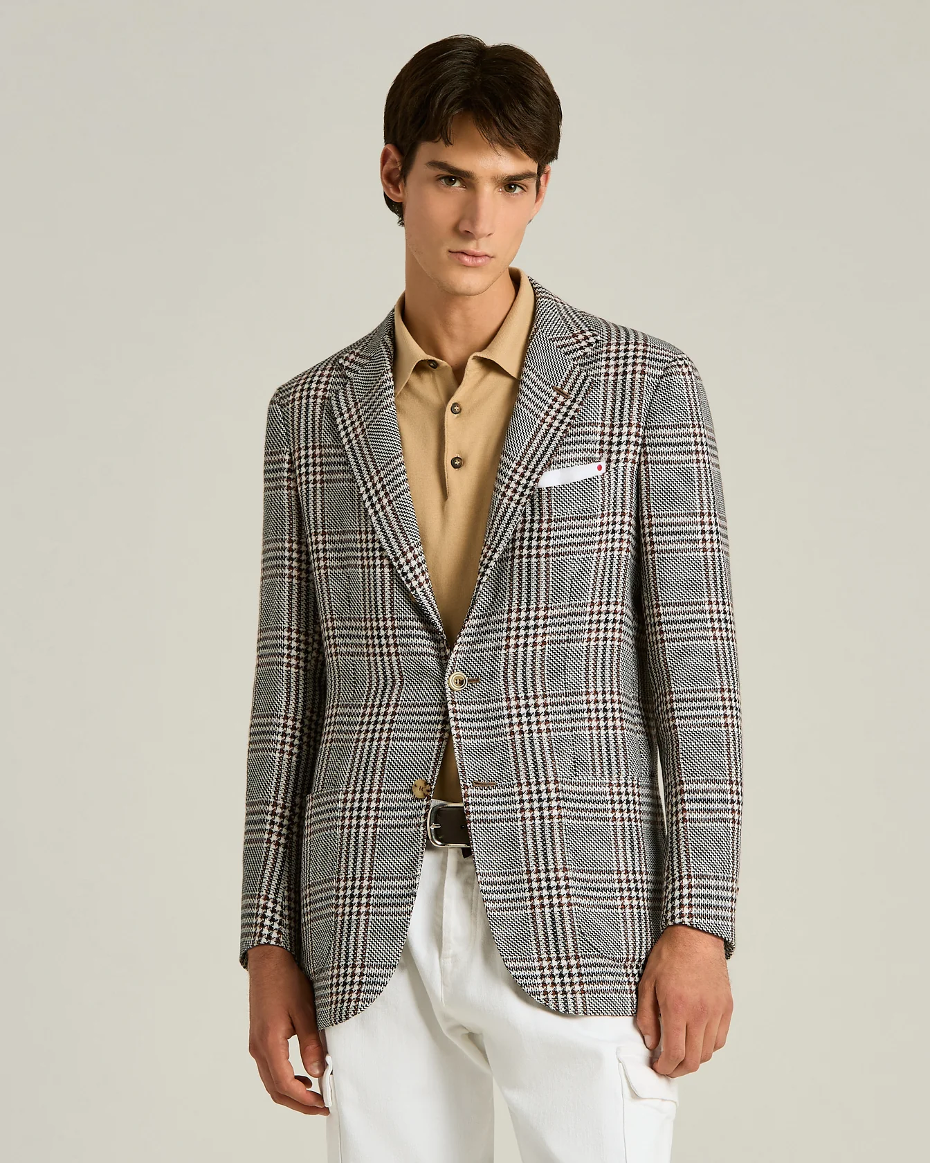 CASHMERE AND LINEN TAILORED CHECKED JACKET IN BLACK - Image 2