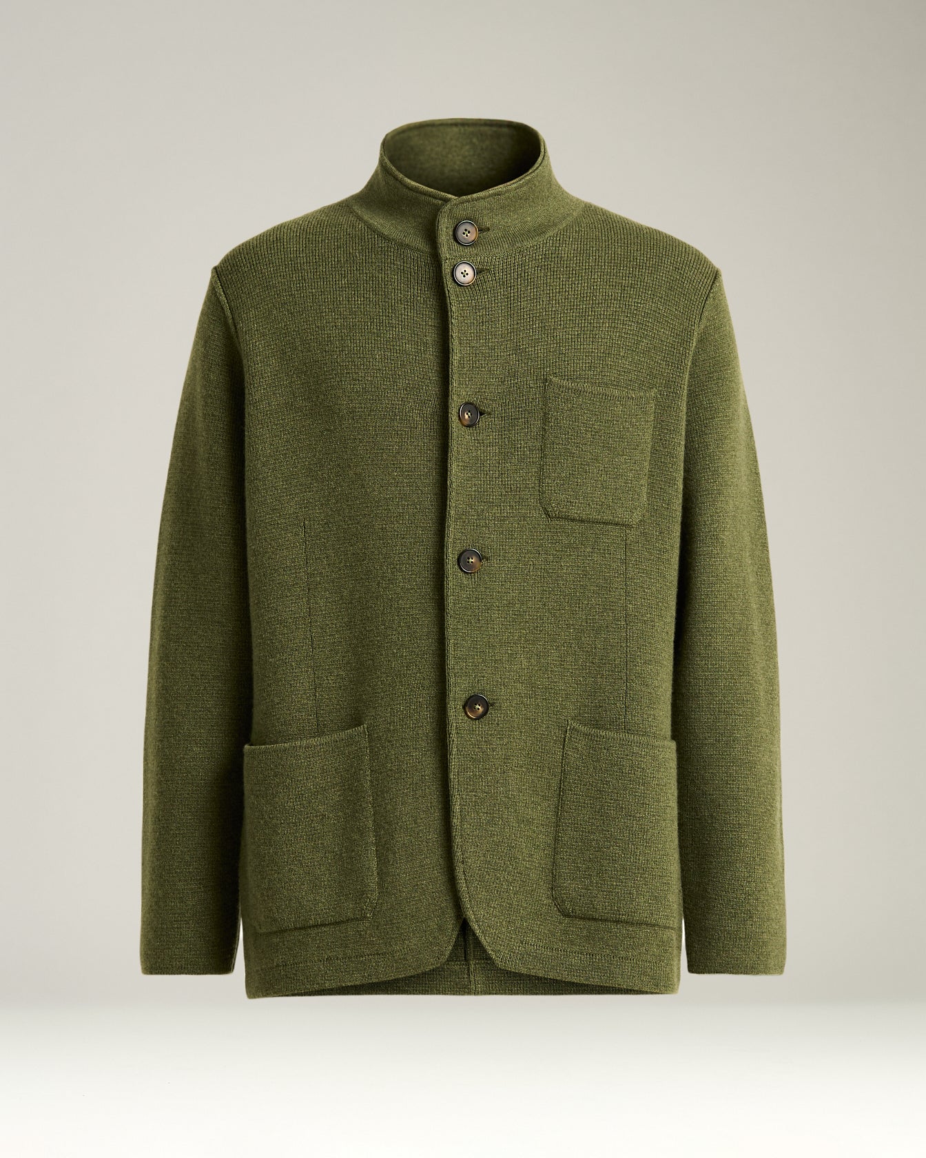 CASUAL JACKET IN PURE GREEN CASHMERE WITH MANDARIN COLLAR