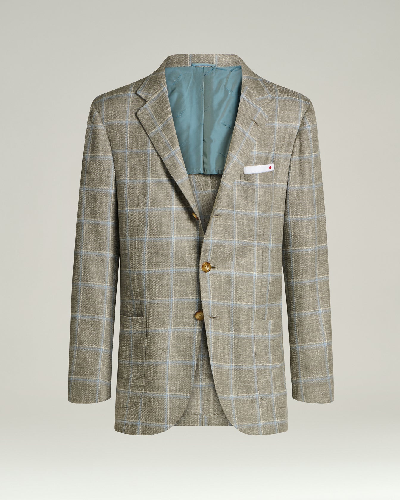 SILK, COTTON AND WOOL CHECKED SINGLE-BREASTED JACKET IN BEIGE