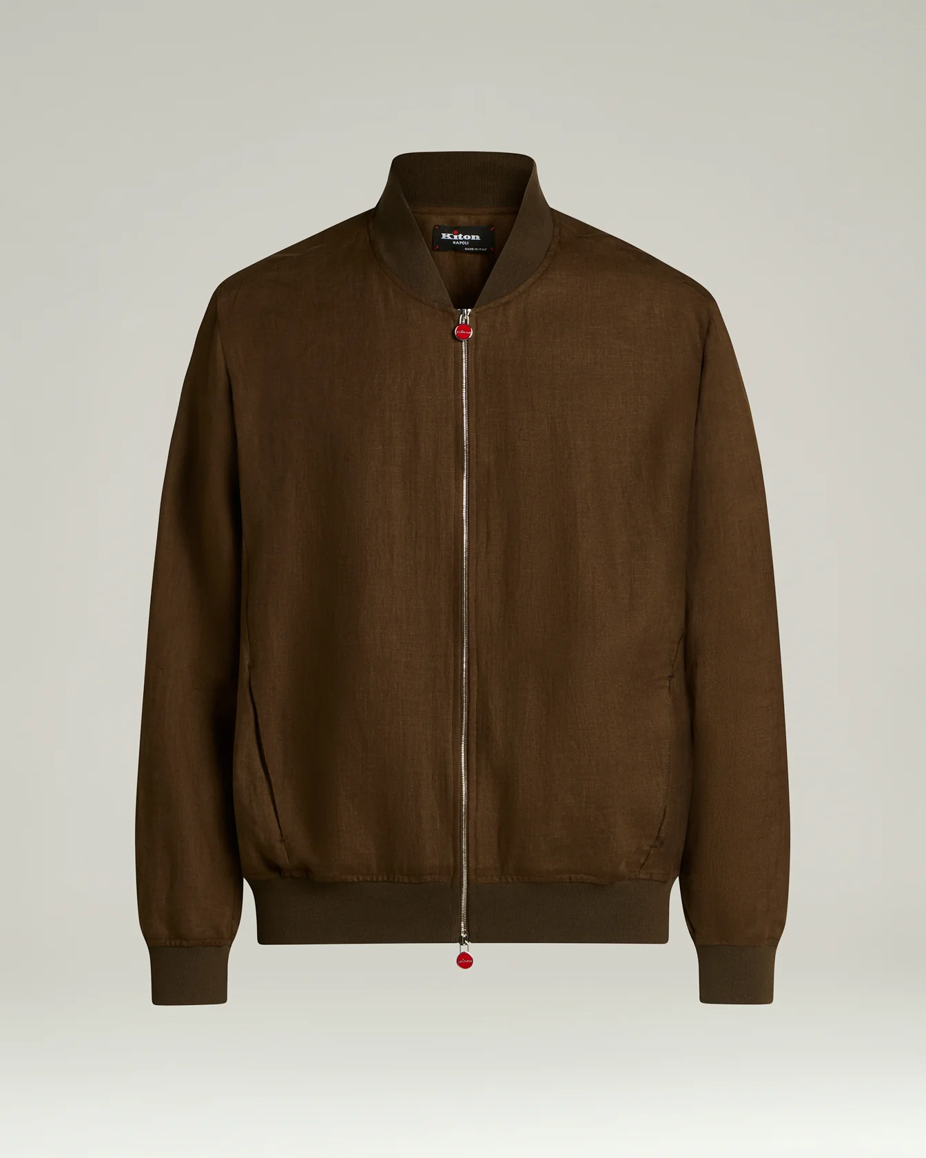 PURE LINEN JACKET WITH ZIP IN BROWN