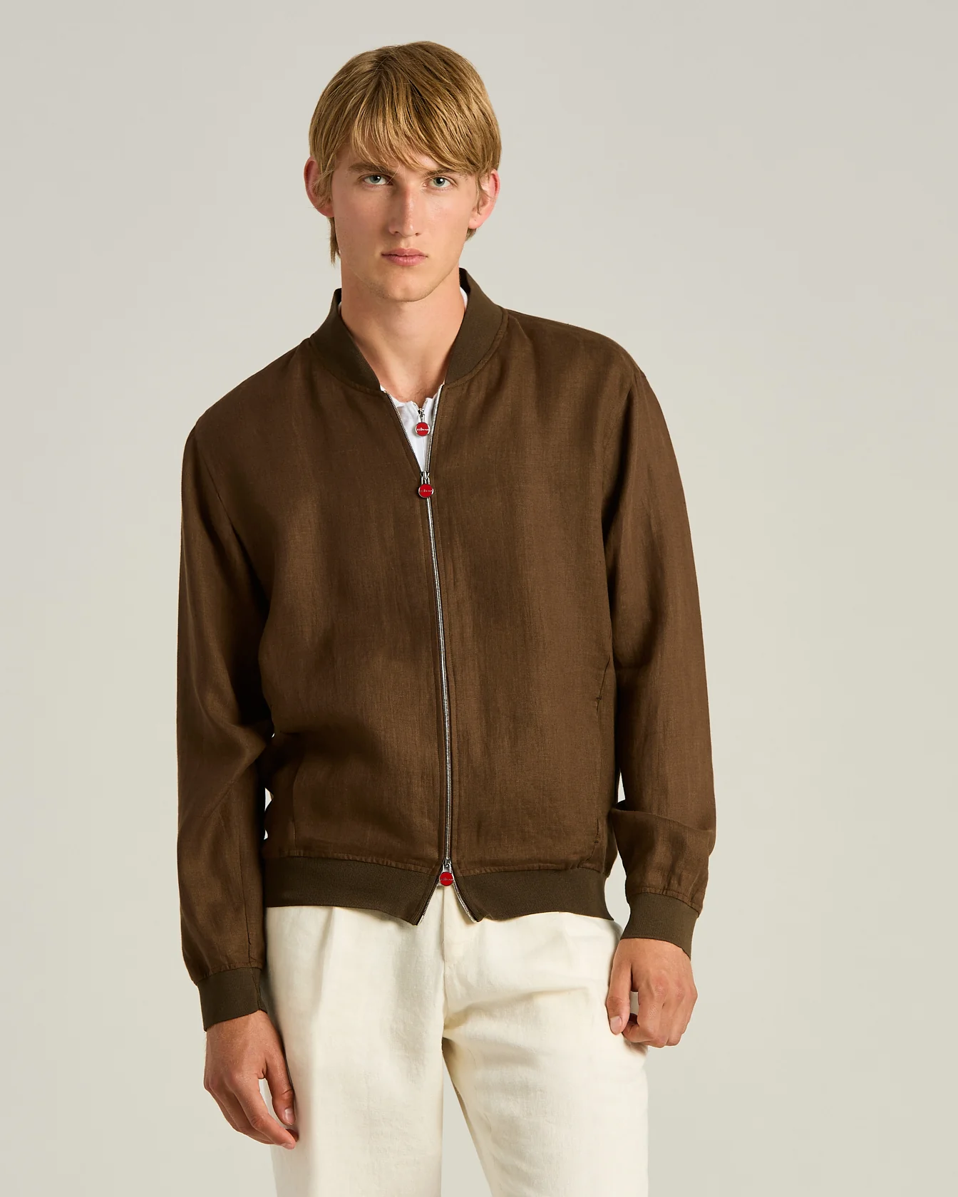 PURE LINEN JACKET WITH ZIP IN BROWN - Image 2