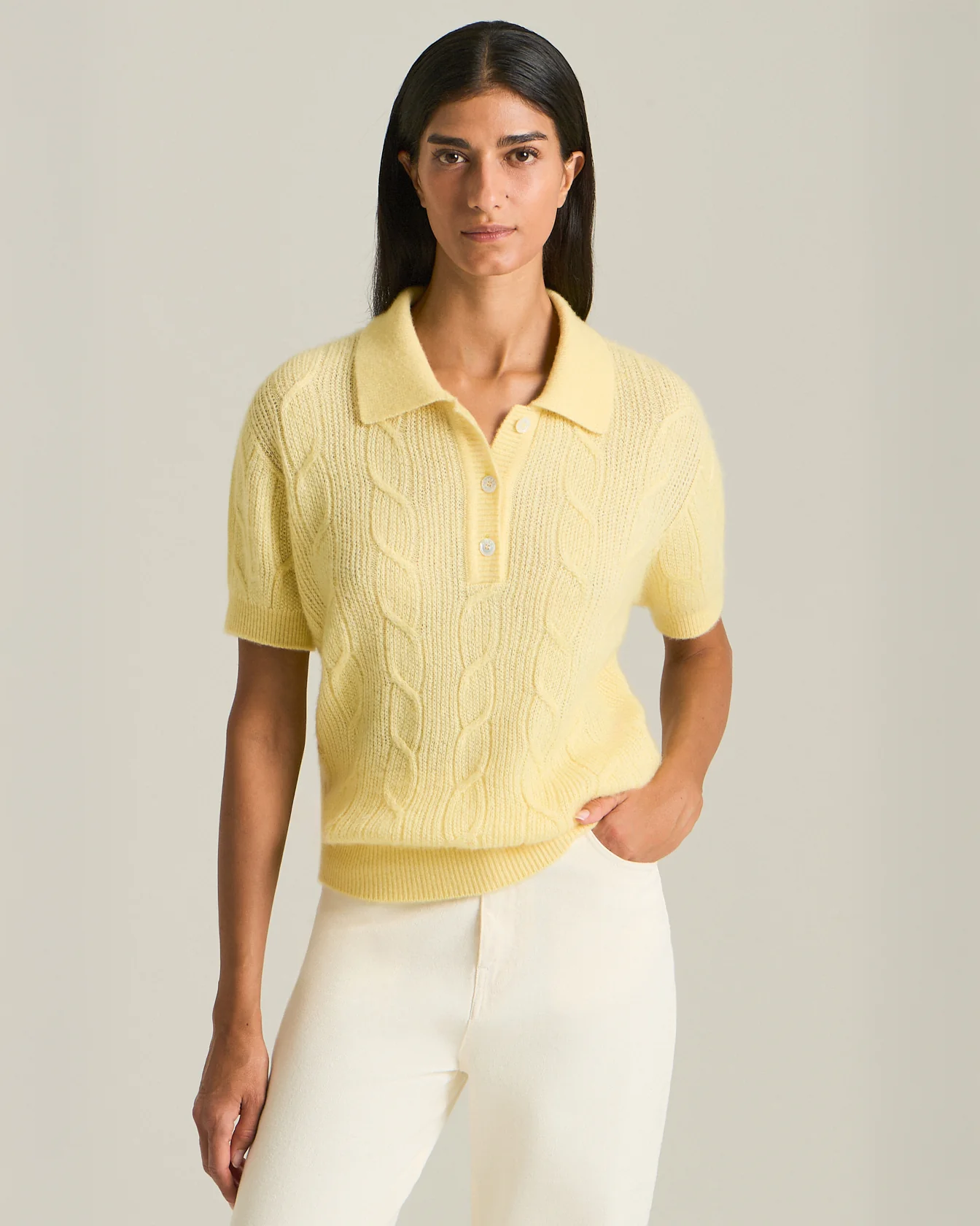 CASHMERE, SILK AND VISCOSE KNIT POLO SHIRT - Image 2