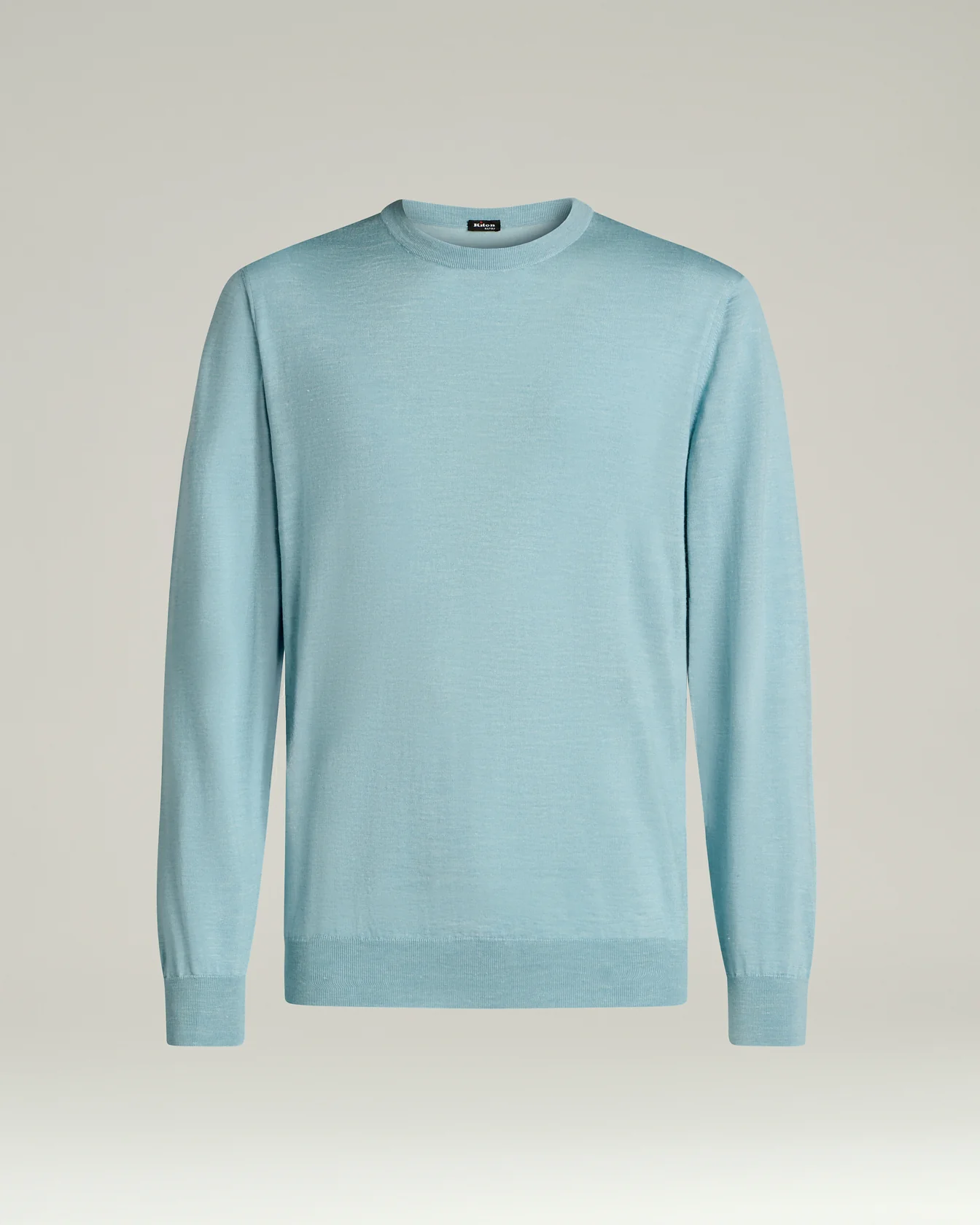 SILK, CASHMERE AND LINEN BLEND CREW NECK SWEATER IN POWDER BLUE