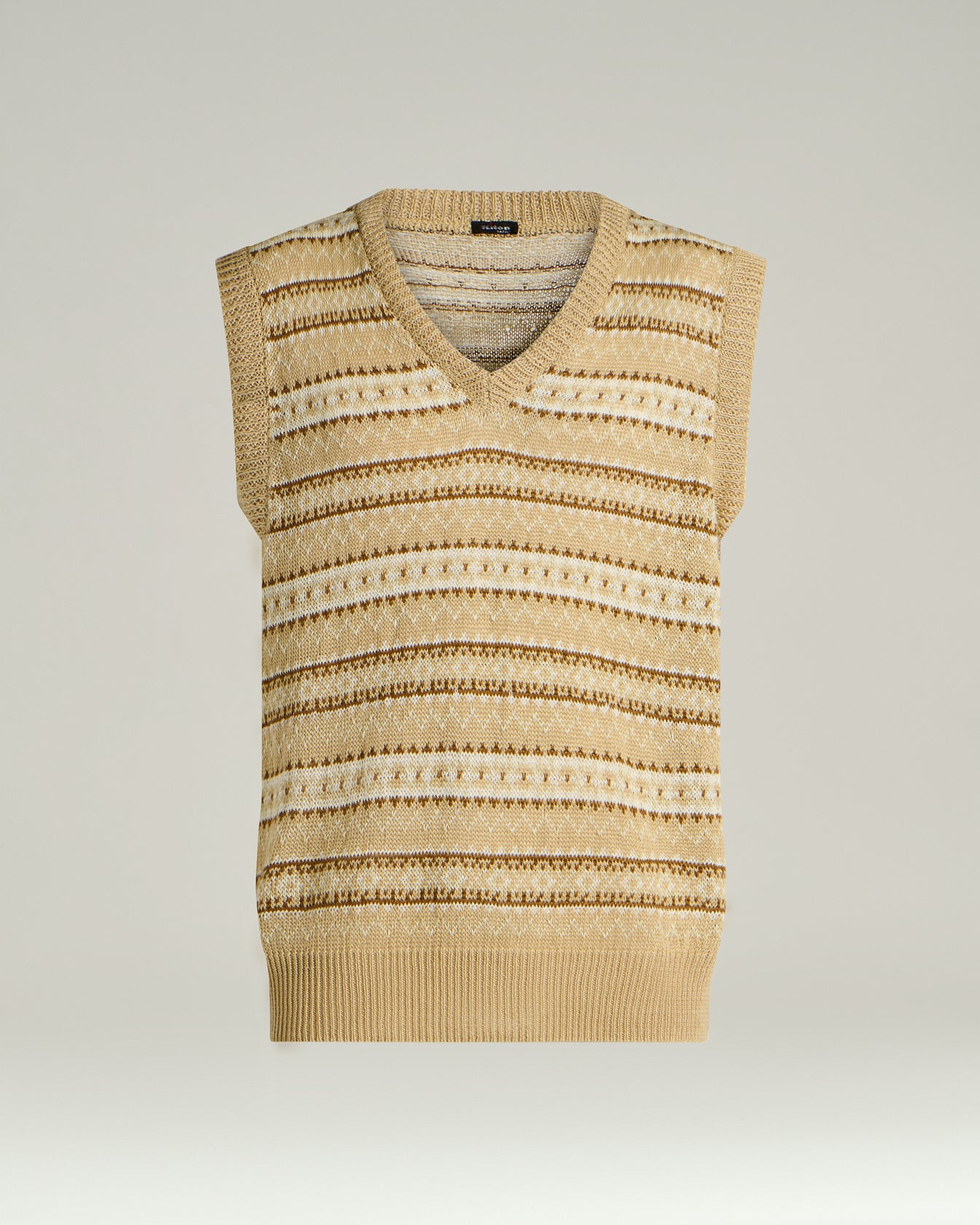 PURE LINEN V-NECK SWEATER VEST BEIGE IN BROWN